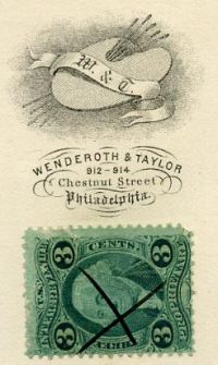 3 cent George Washington Revenue Stamp cancelled with X
